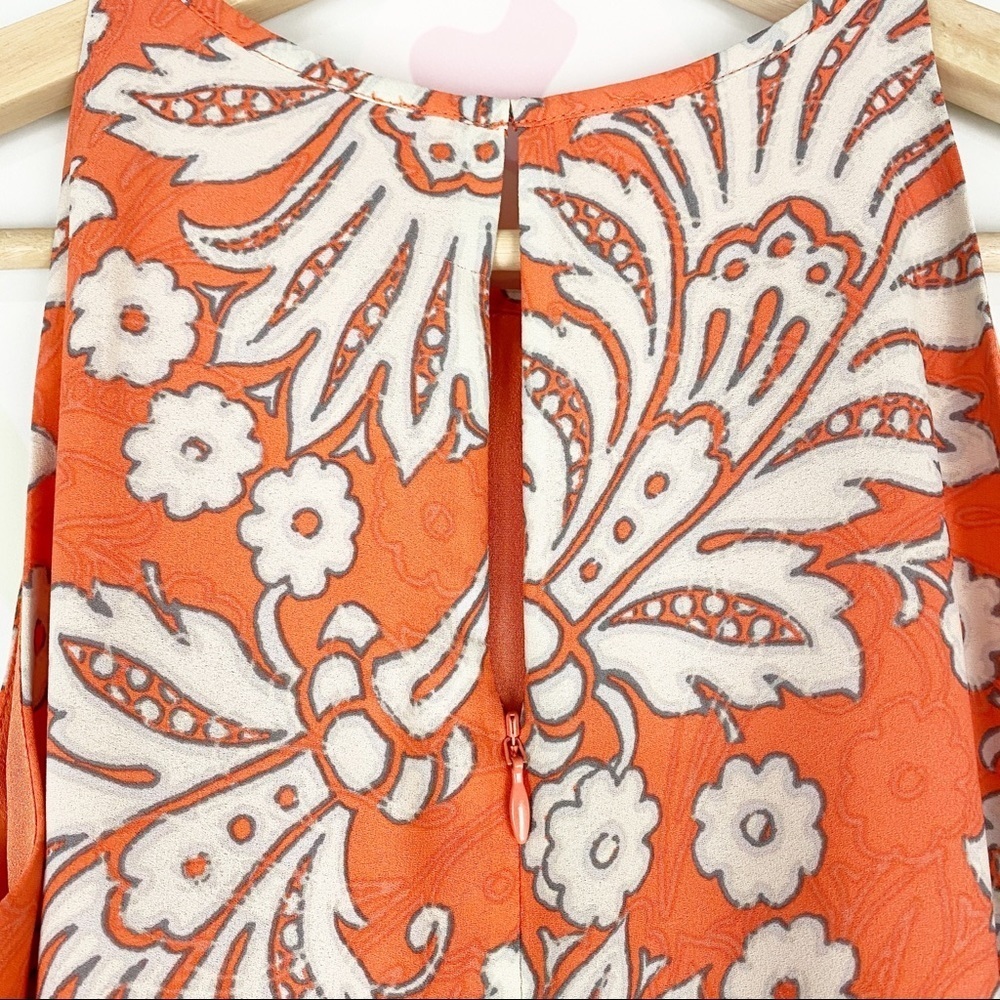 Loft Orange Paisley Floral Tropical Halter Mini Dress 0 - Picture 6 of 8
